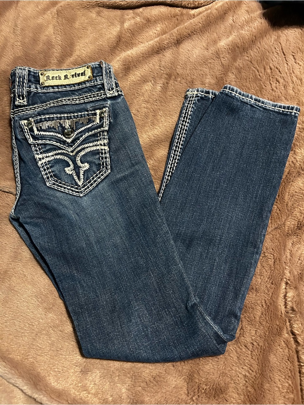 Rock Revival Women's Dark Blue Embroidered Pocket Bootcut Jeans
